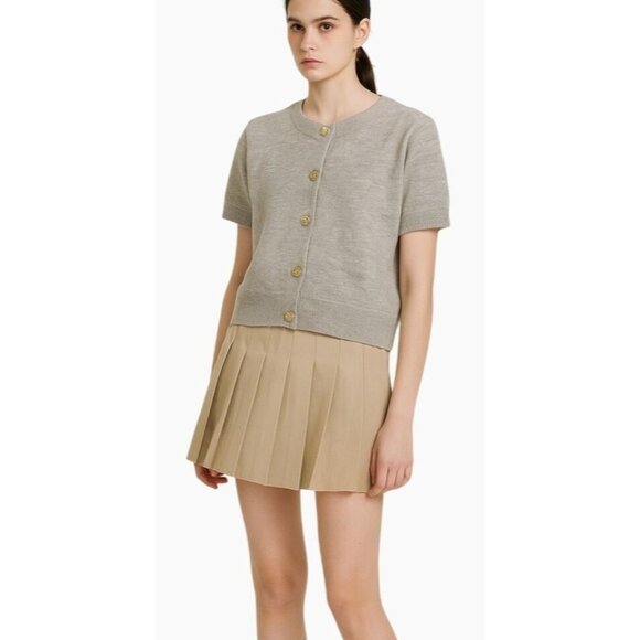 Anthropologie Maeve Short Sleeve Grey Cardigan‎ Gold Buttons  XL Preppy Academia - Picture 1 of 16